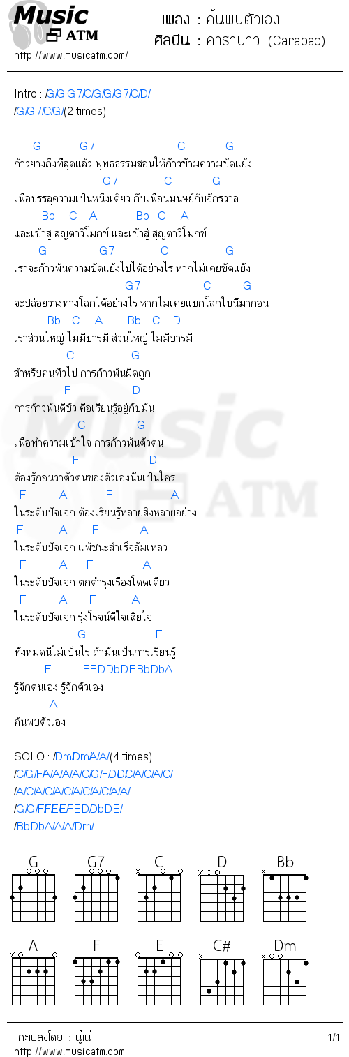 คอร์ดเพลง ค้นพบตัวเอง