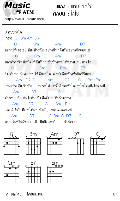 คอร์ดเพลง แทบขาดใจ