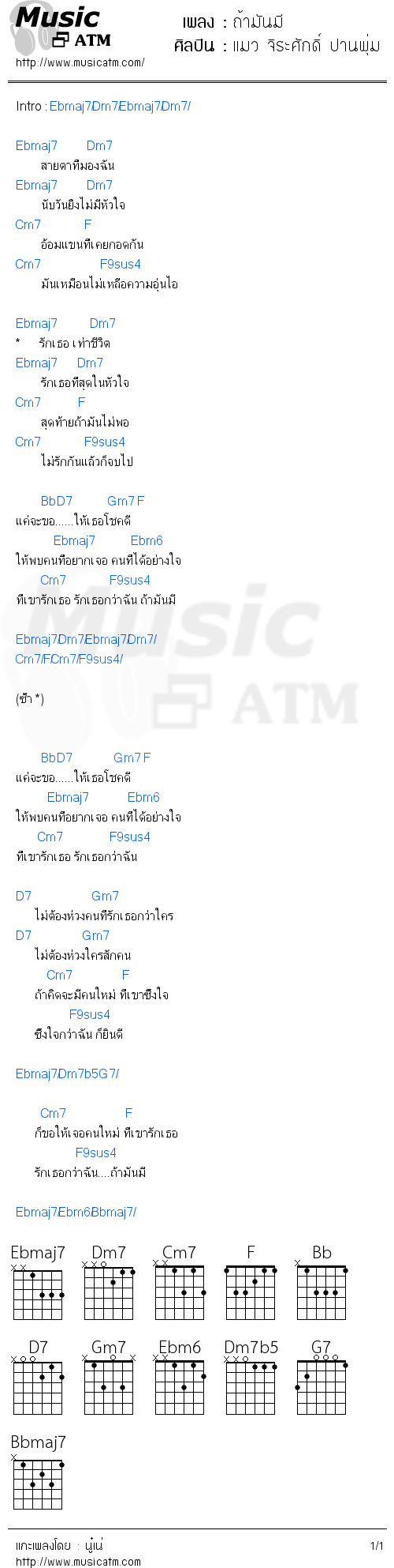 คอร์ดเพลง ถ้ามันมี - แมว จิระศักดิ์ ปานพุ่ม | คอร์ดเพลงใหม่