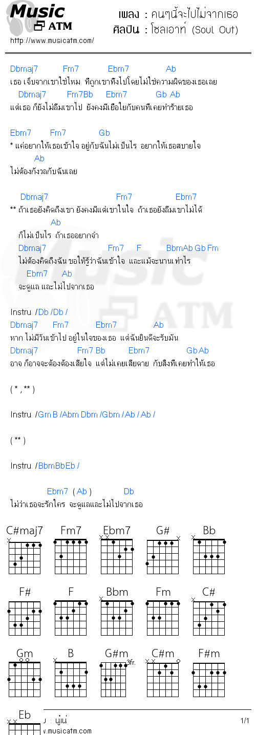 คอร์ดเพลง คนๆนี้จะไปไม่จากเธอ