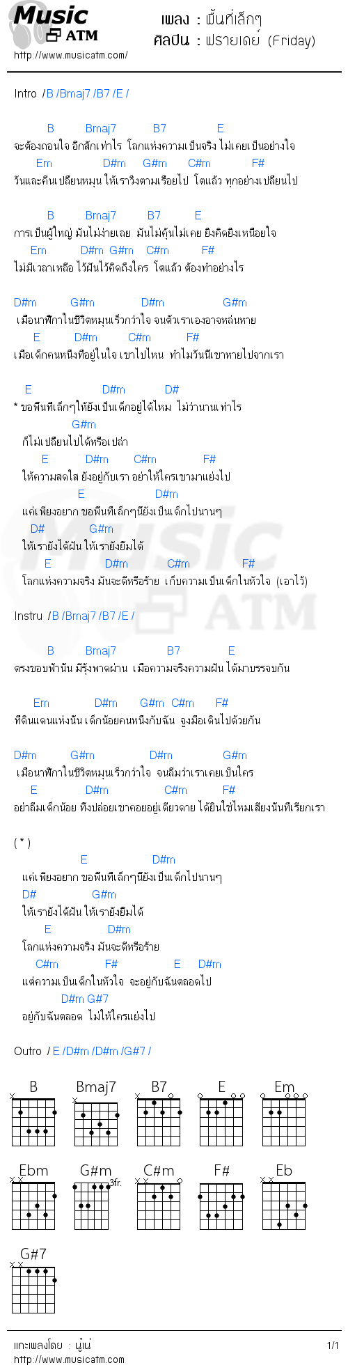 คอร์ดเพลง พื้นที่เล็กๆ