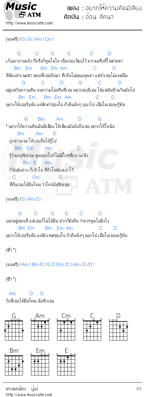 คอร์ดเพลง อยากให้ความคิดมีเสียง