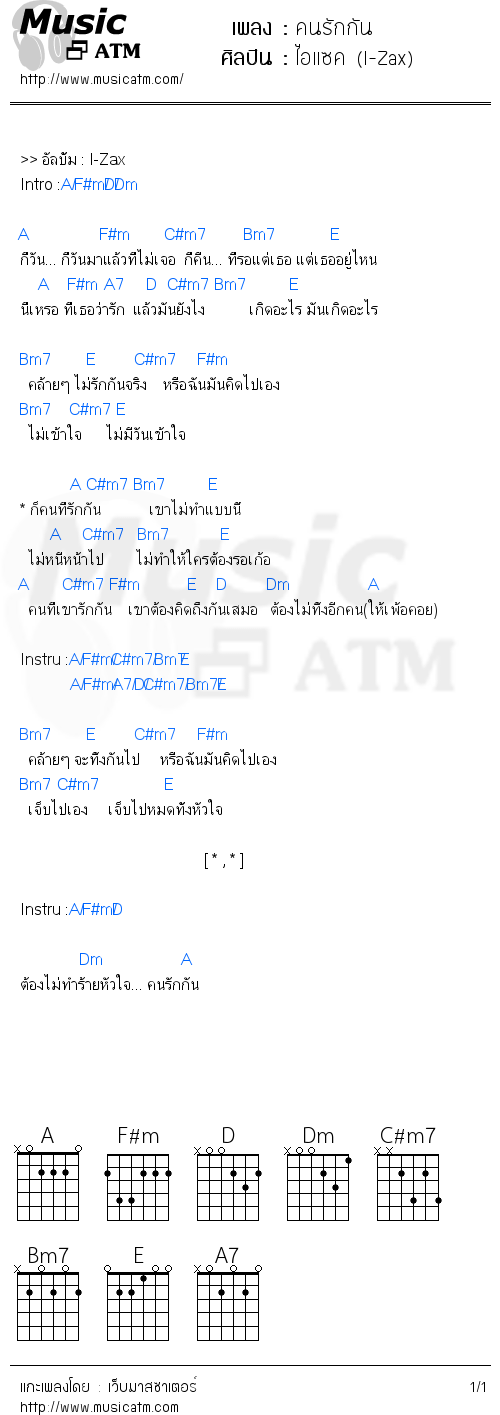 คอร์ดเพลง คนรักกัน - ไอแซค (I-Zax) | คอร์ดเพลงใหม่