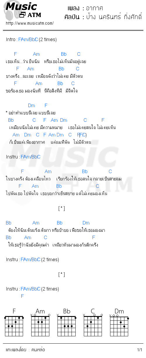 คอร์ดเพลง อากาศ - ป้าง นครินทร์ กิ่งศักดิ์ | คอร์ดเพลงใหม่