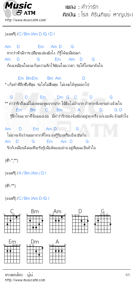 คอร์ดเพลง คำว่ารัก