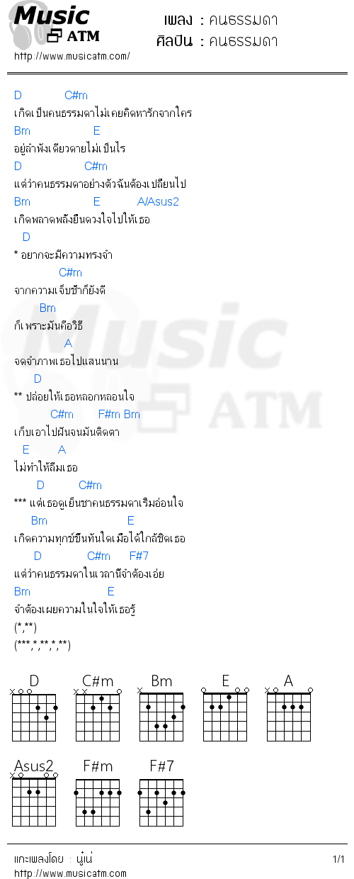 คอร์ดเพลง คนธรรมดา