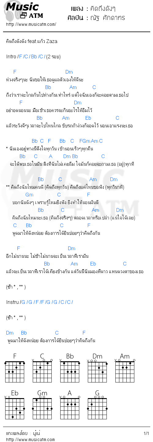 คอร์ดเพลง คิดถึงดังๆ - ณัฐ ศักดาทร | คอร์ดเพลงใหม่