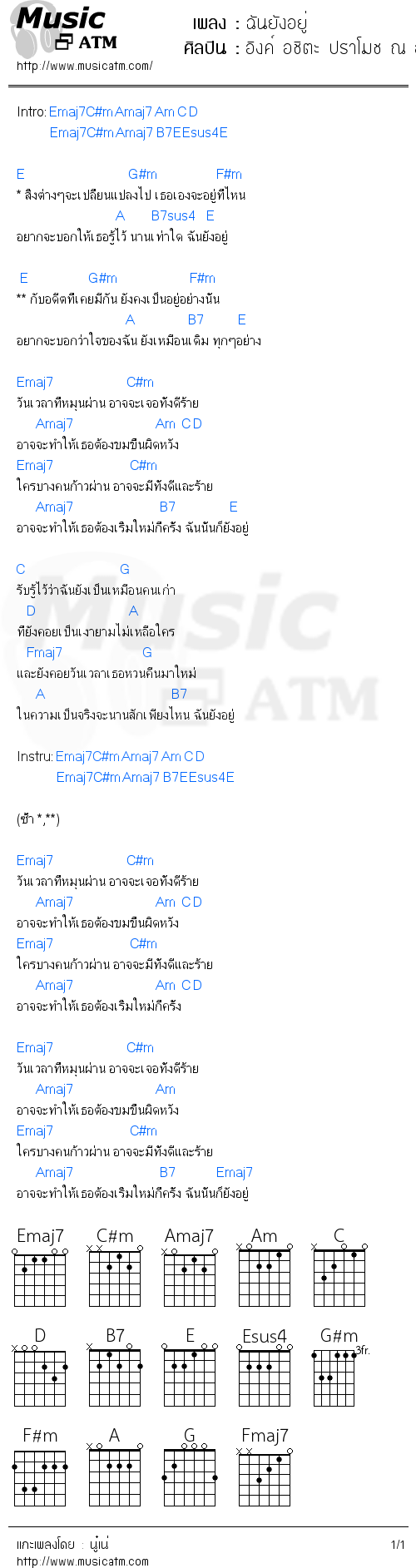 คอร์ดเพลง ฉันยังอยู่ - อิงค์ อชิตะ ปราโมช ณ อยุธยา | คอร์ดเพลงใหม่