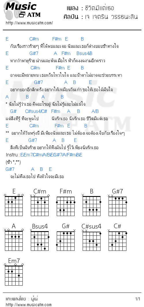 คอร์ดเพลง ชีวิตมีแต่เธอ