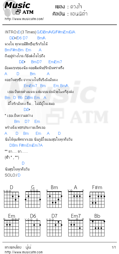 คอร์ดเพลง ดวงใจ 