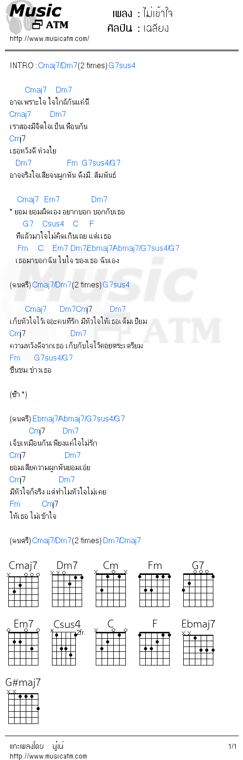 คอร์ดเพลง ไม่เข้าใจ 