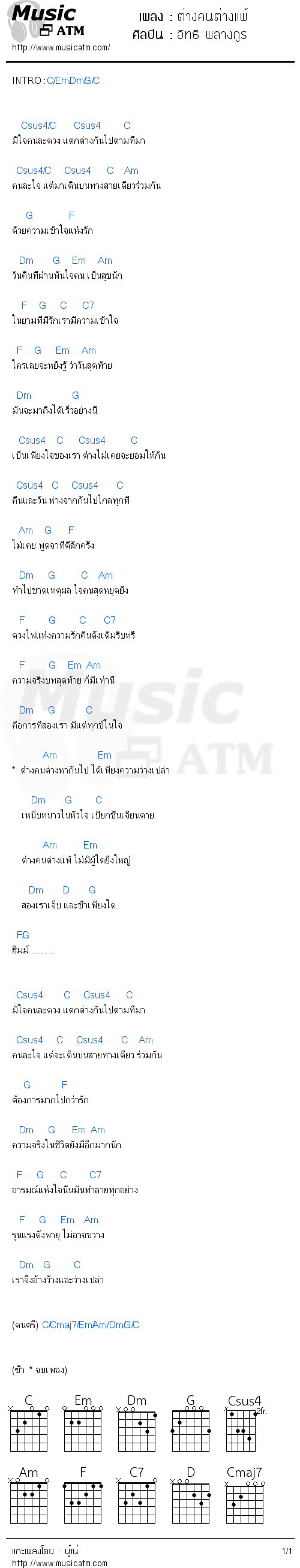 คอร์ดเพลง ต่างคนต่างแพ้