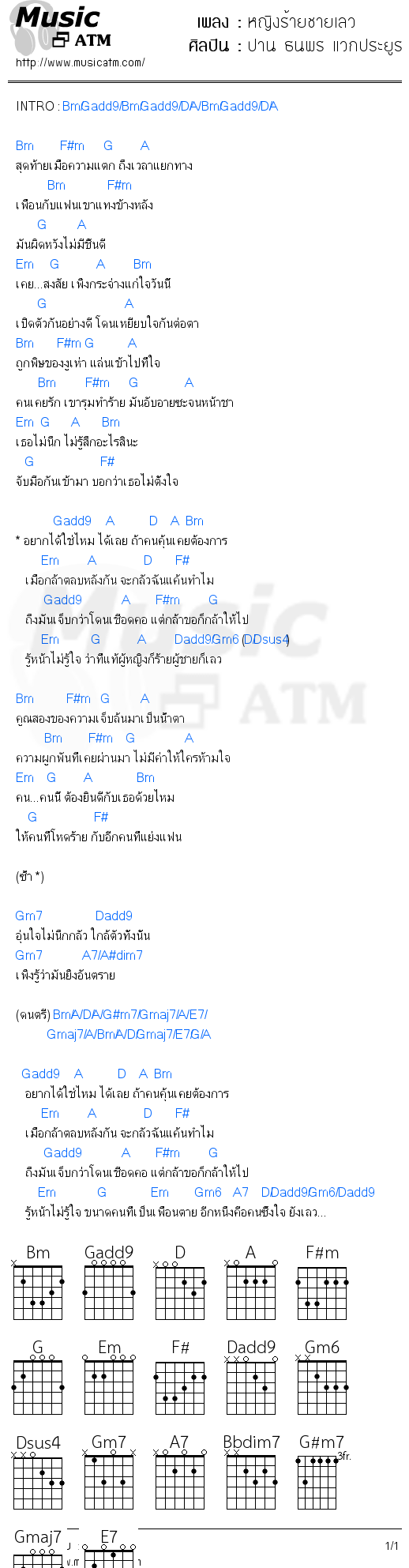 คอร์ดเพลง หญิงร้ายชายเลว