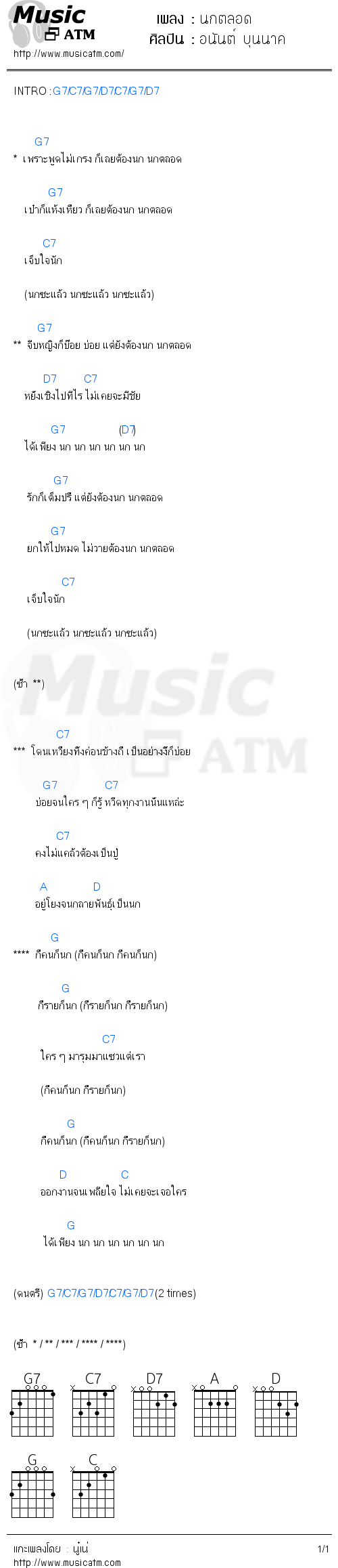 คอร์ดเพลง นกตลอด