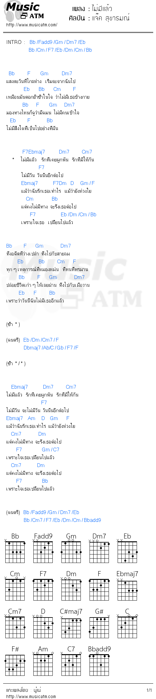 คอร์ดเพลง ไม่มีแล้ว - แจ๊ค สุขารมณ์ | คอร์ดเพลงใหม่