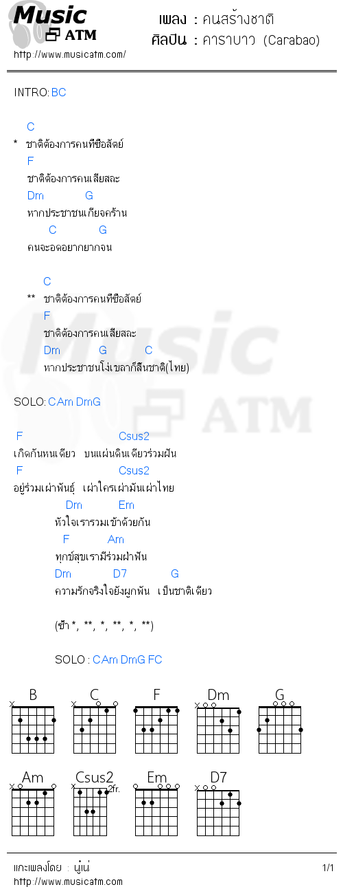 คอร์ดเพลง คนสร้างชาติ