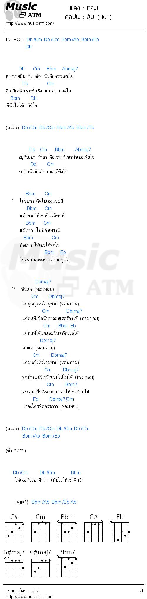 คอร์ดเพลง ทอม