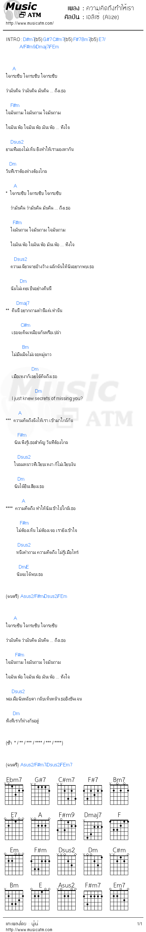 คอร์ดเพลง ความคิดถึงทำให้เรา