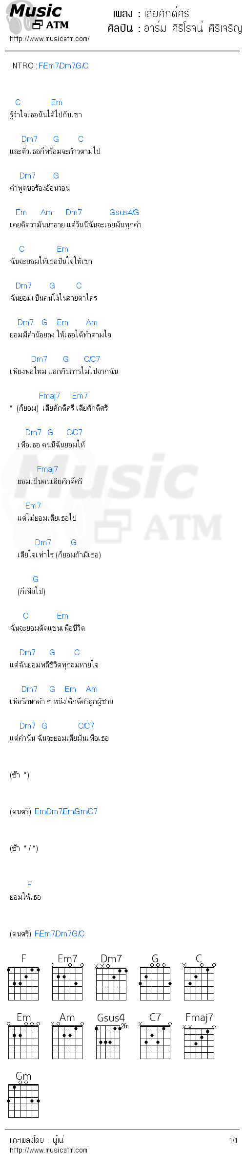 คอร์ดเพลง เสียศักดิ์ศรี