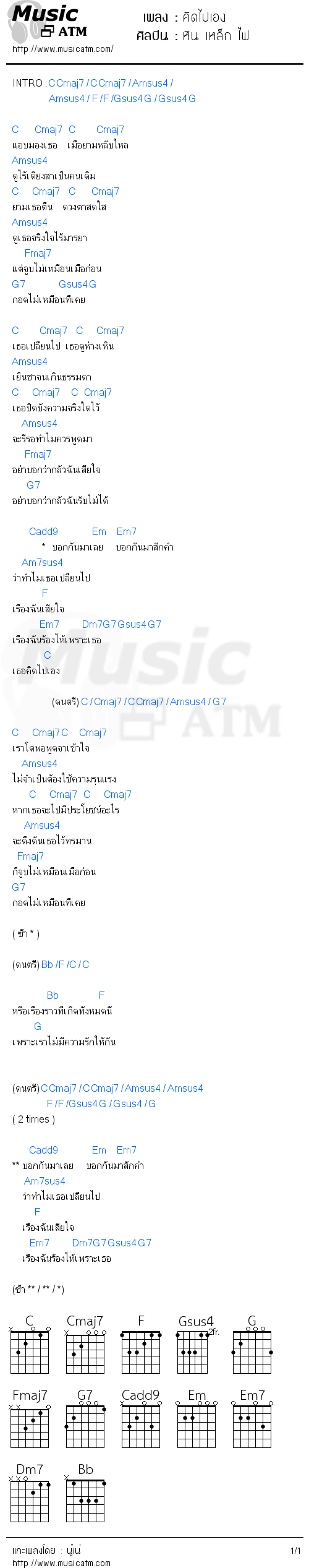 คอร์ดเพลง คิดไปเอง - หิน เหล็ก ไฟ | คอร์ดเพลงใหม่