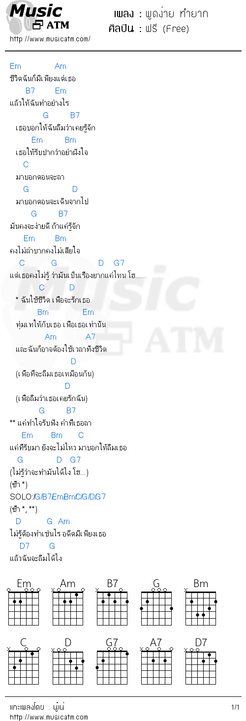 คอร์ดเพลง พูดง่าย ทำยาก