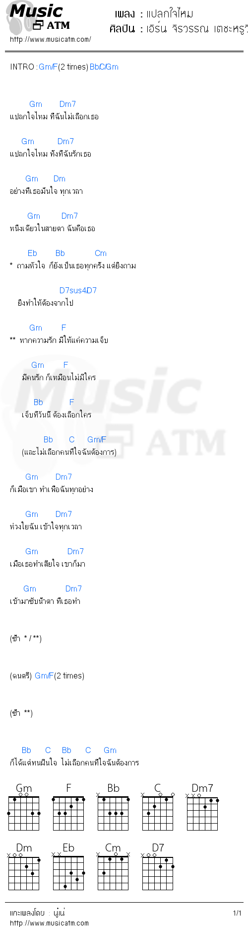 คอร์ดเพลง แปลกใจไหม