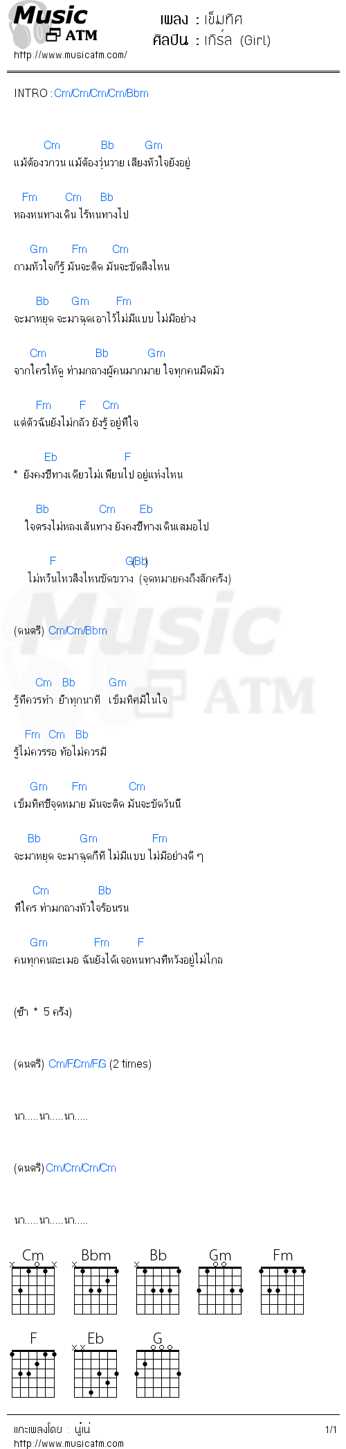 คอร์ดเพลง เข็มทิศ