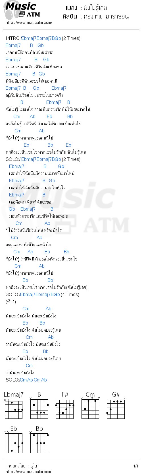 คอร์ดเพลง ยังไม่รู้เลย