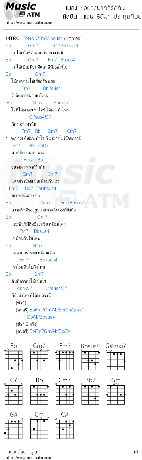 คอร์ดเพลง อย่างมากก็รักกัน