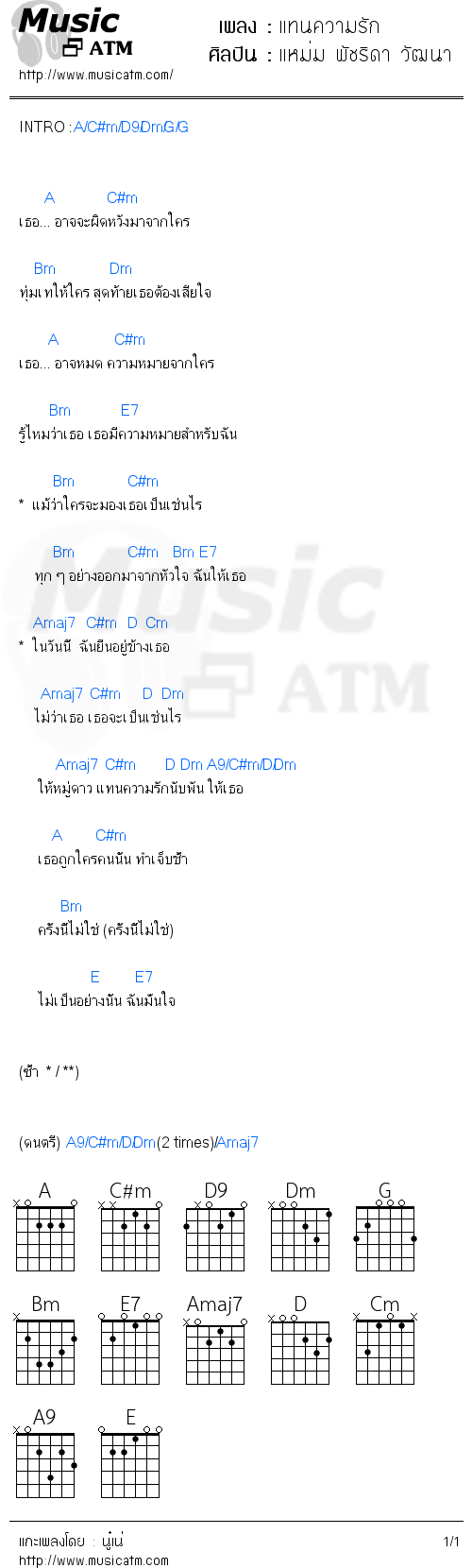 คอร์ดเพลง แทนความรัก