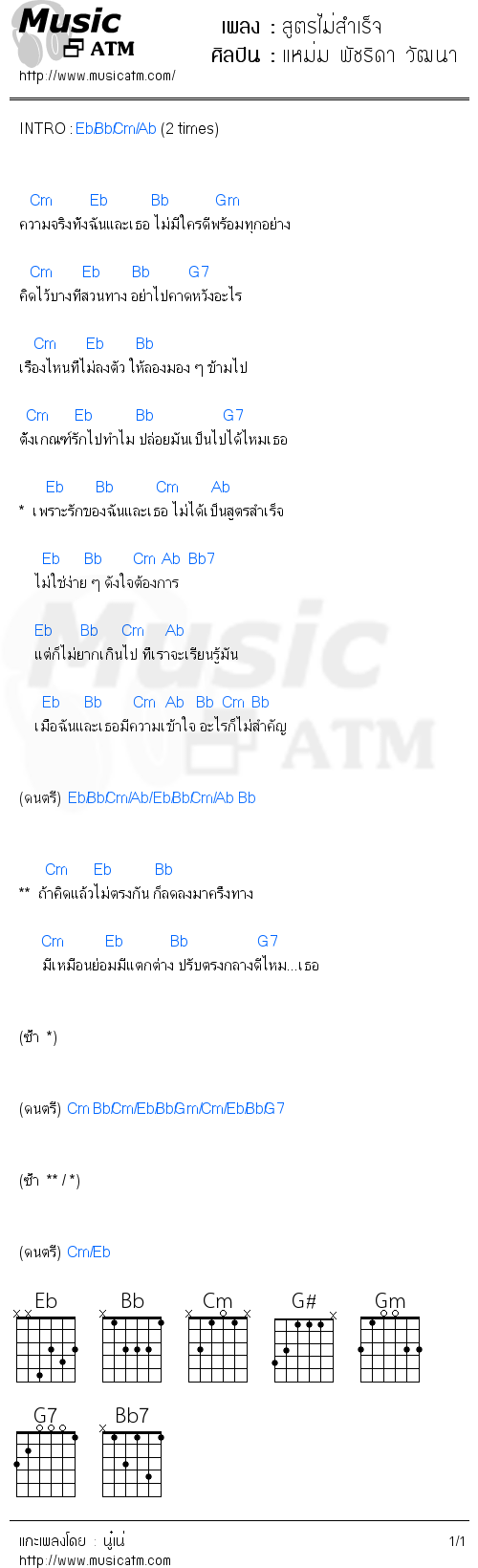 คอร์ดเพลง สูตรไม่สำเร็จ