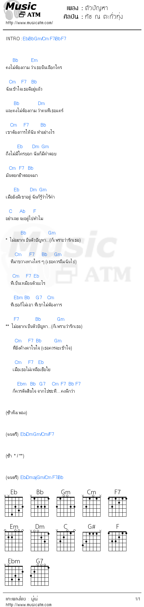 คอร์ดเพลง ตัวปัญหา