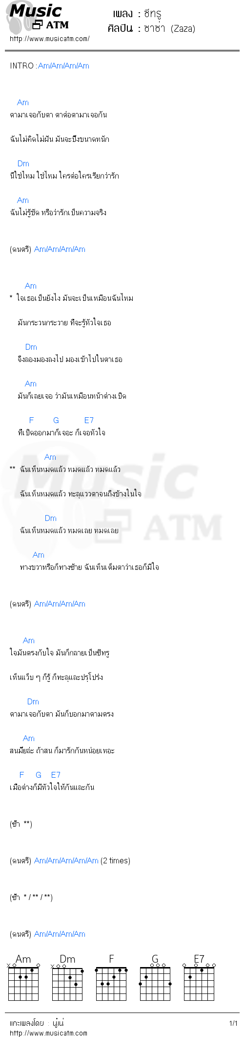 คอร์ดเพลง ซีทรู - ซาซ่า (Zaza) | คอร์ดเพลงใหม่