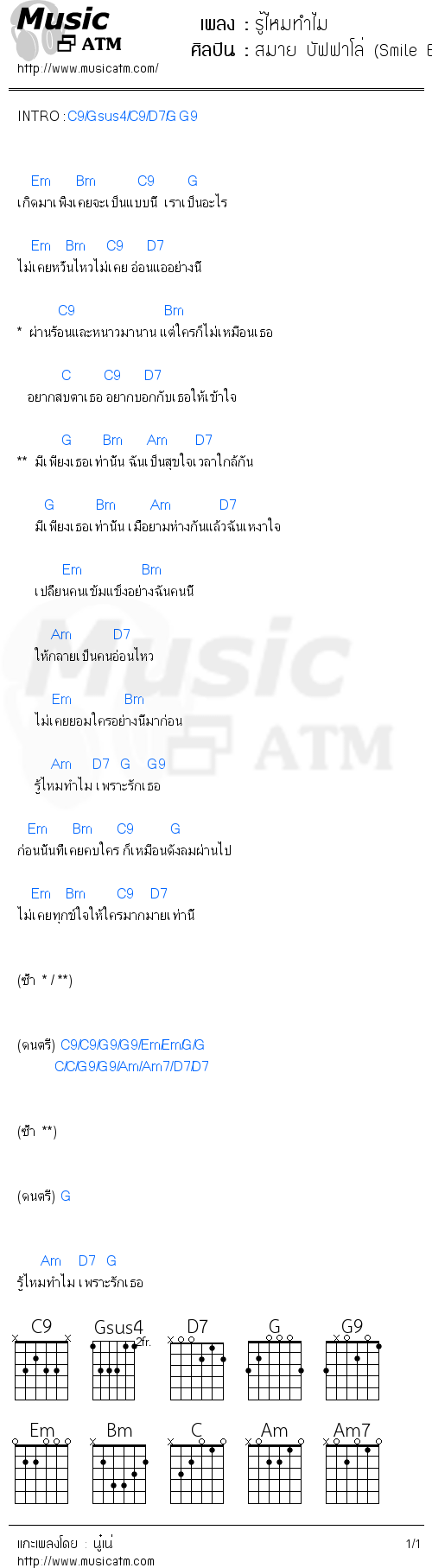 คอร์ดเพลง รู้ไหมทำไม