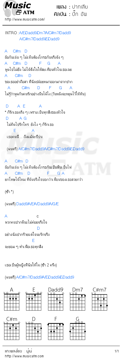 คอร์ดเพลง ปากเสีย