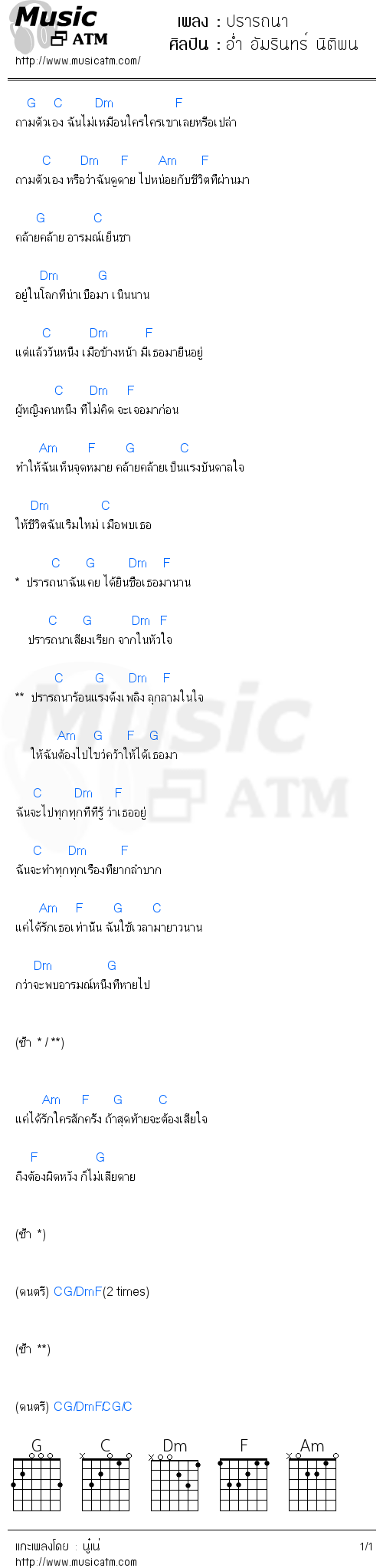 คอร์ดเพลง ปรารถนา