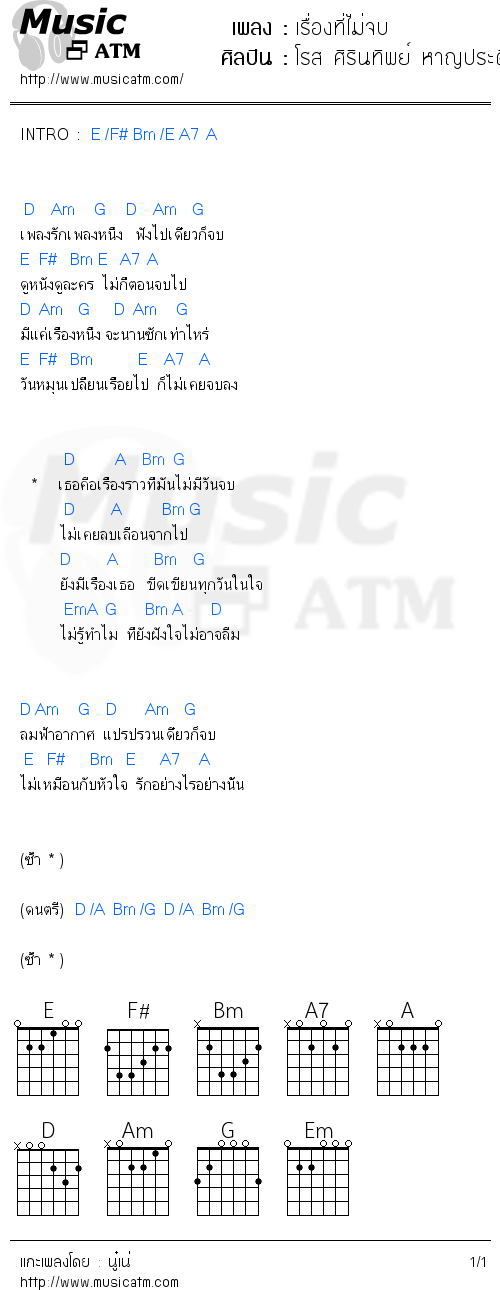 คอร์ดเพลง เรื่องที่ไม่จบ