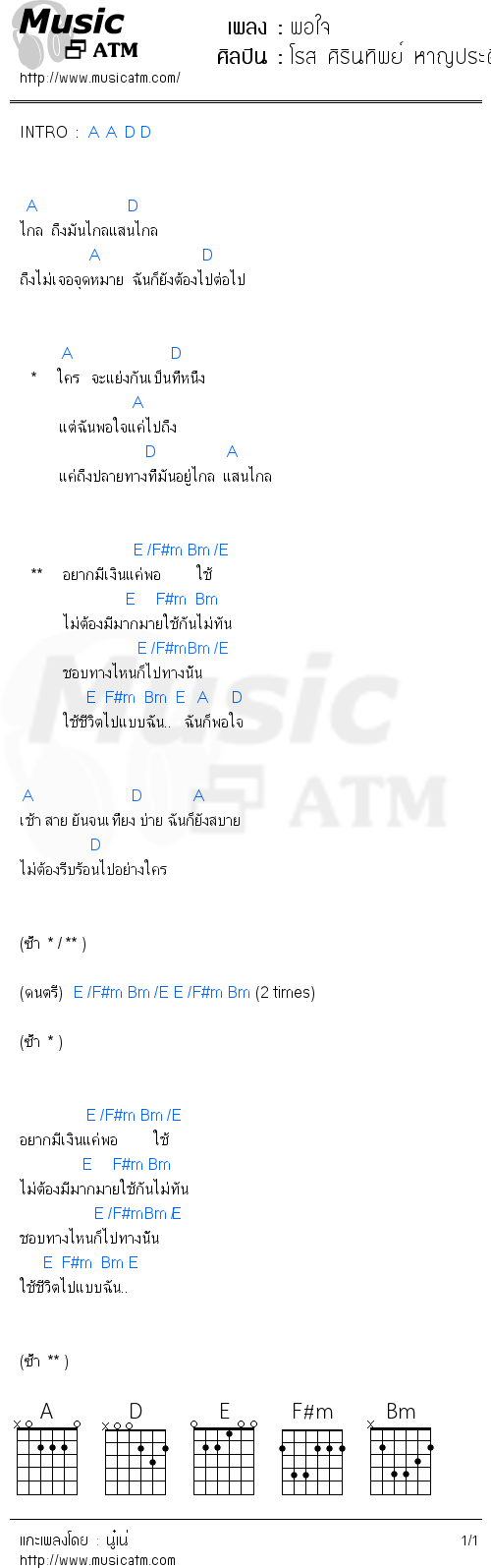 คอร์ดเพลง พอใจ