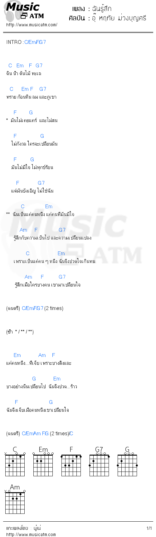 คอร์ดเพลง ฉันรู้สึก