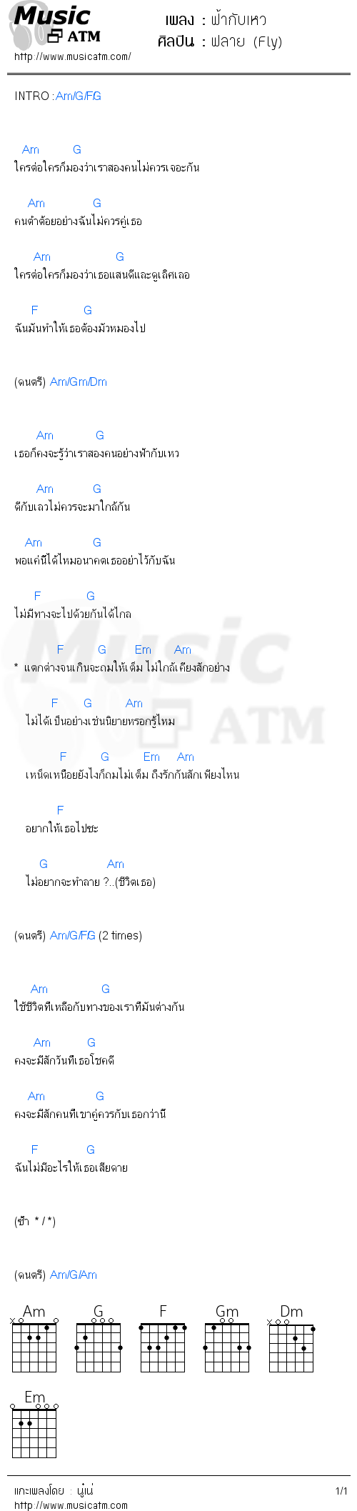 คอร์ดเพลง ฟ้ากับเหว