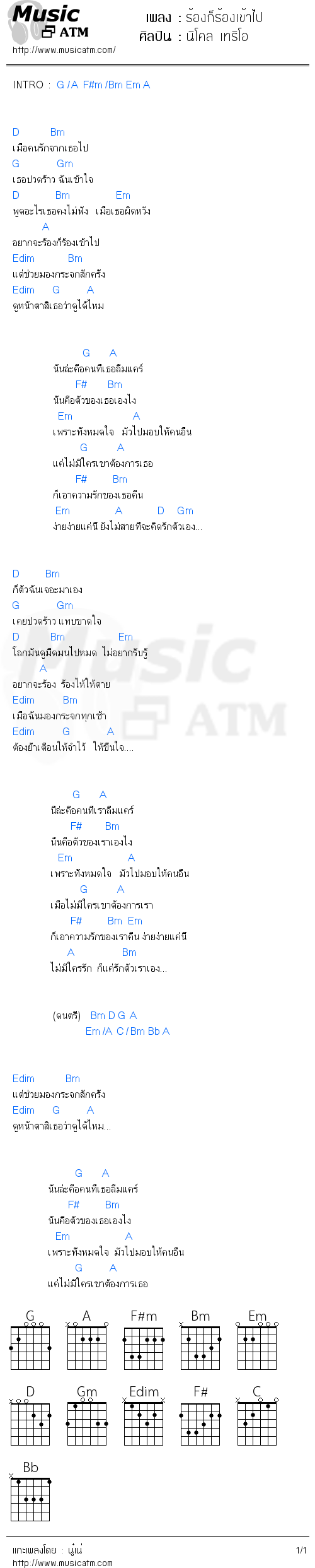 คอร์ดเพลง ร้องก็ร้องเข้าไป