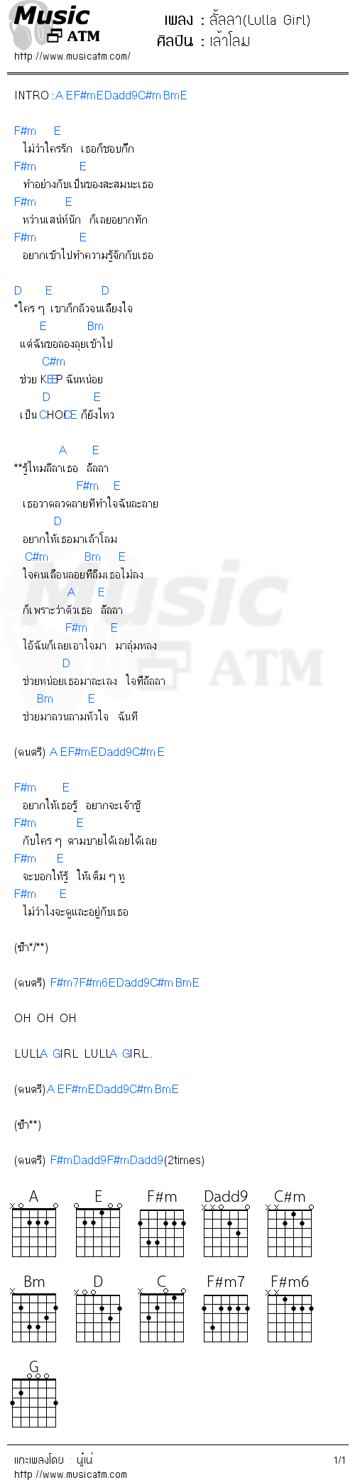 คอร์ดเพลง ลั้ลลา(Lulla Girl)