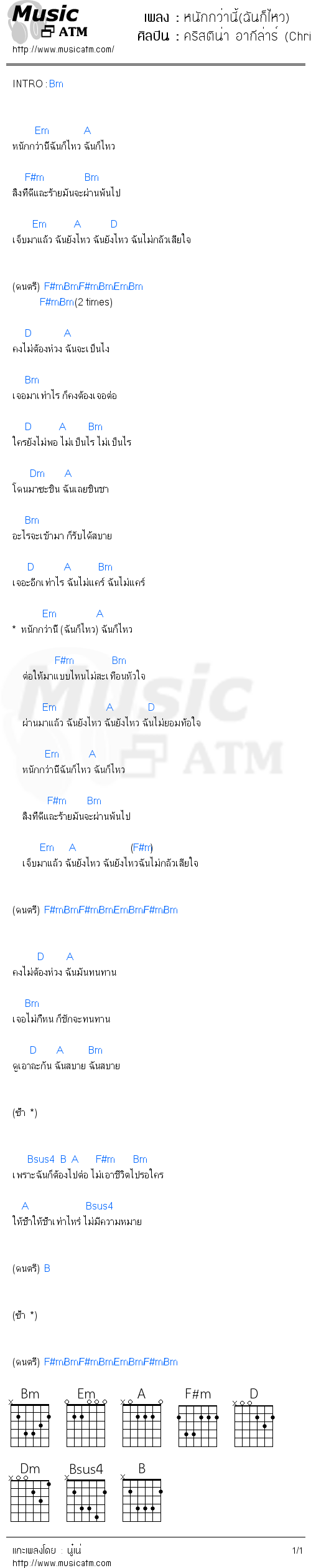 คอร์ดเพลง หนักกว่านี้(ฉันก็ไหว) - คริสติน่า อากีล่าร์ (Christina Aguilera) | คอร์ดเพลงใหม่