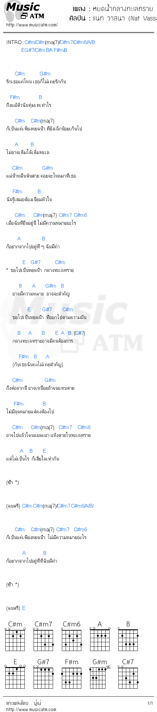 คอร์ดเพลง หยดน้ำกลางทะเลทราย - แนท วาสนา (Nat Vassana) | คอร์ดเพลงใหม่