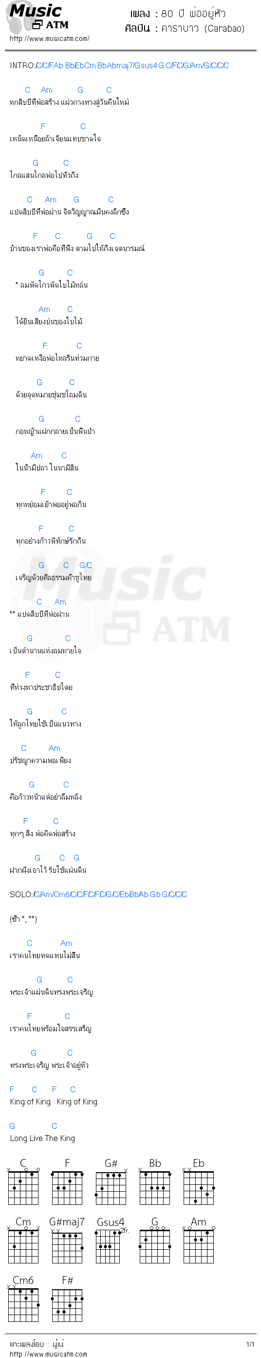 คอร์ดเพลง 80 ปี พ่ออยู่หัว