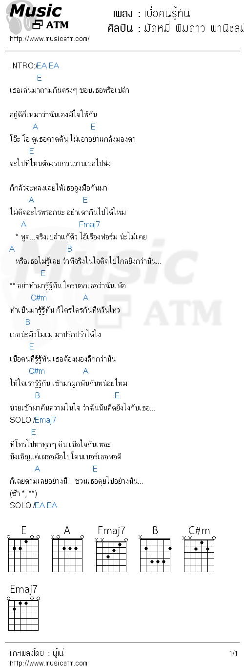 คอร์ดเพลง เบื่อคนรู้ทัน