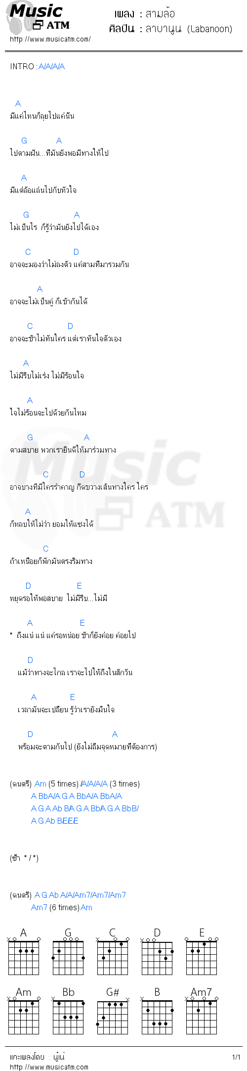 คอร์ดเพลง สามล้อ - ลาบานูน (Labanoon) | คอร์ดเพลงใหม่