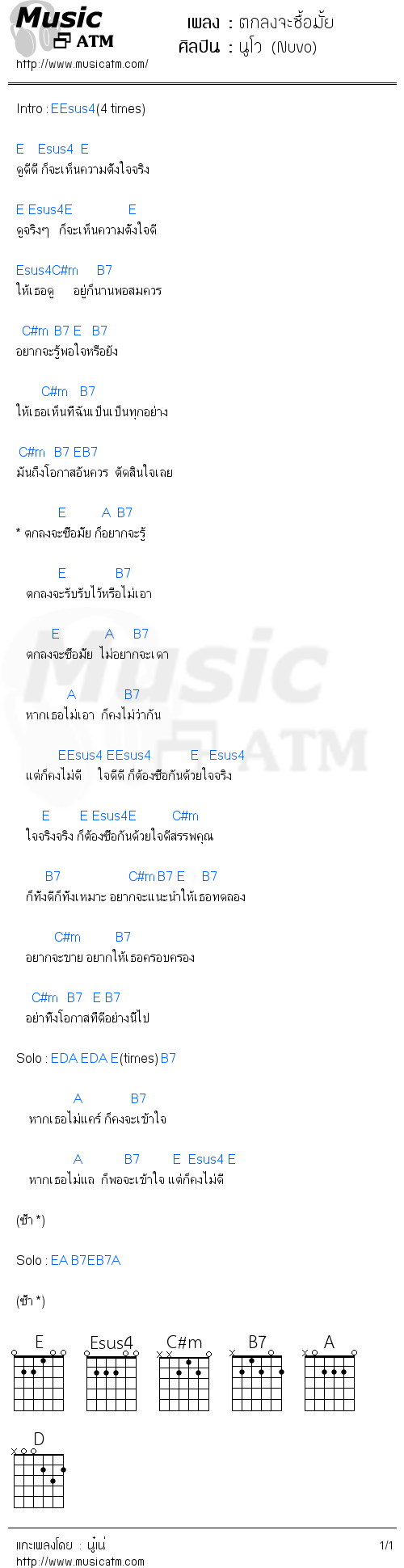 คอร์ดเพลง ตกลงจะซื้อมั้ย