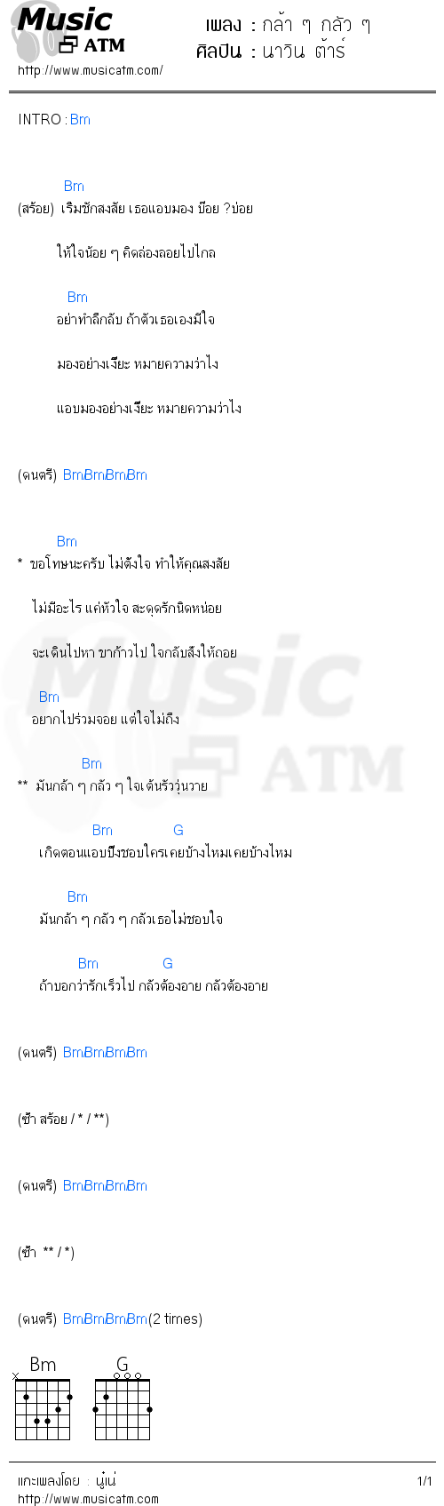 คอร์ดเพลง กล้า ๆ กลัว ๆ - นาวิน ต้าร์ | คอร์ดเพลงใหม่