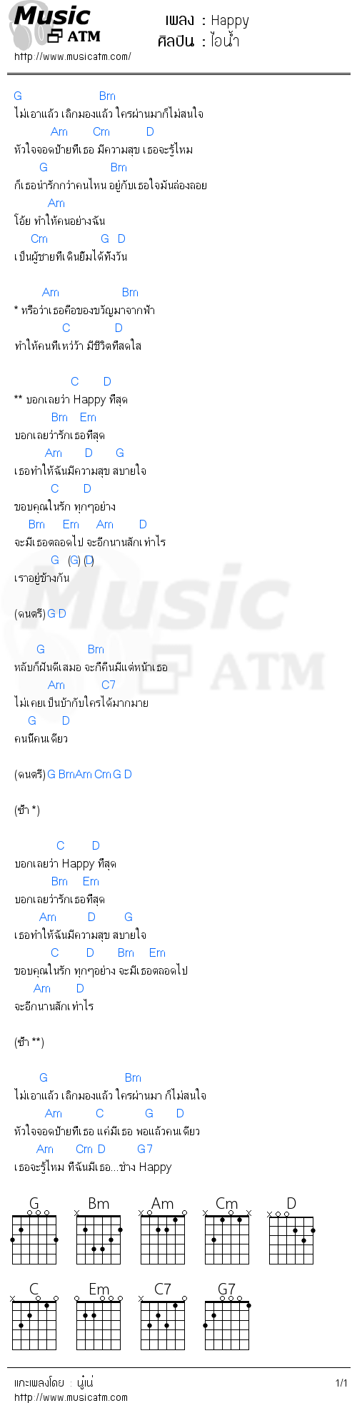 คอร์ดเพลง Happy - ไอน้ำ | คอร์ดเพลงใหม่